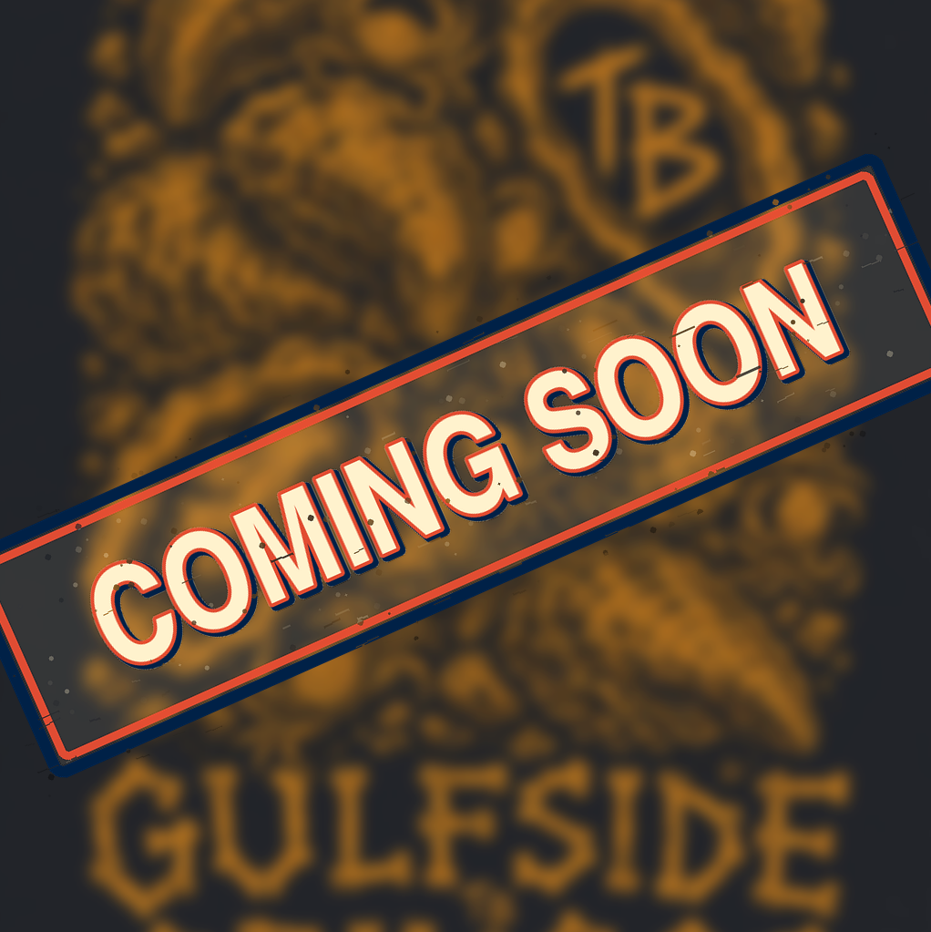 A dark graphic with a large blurred gold-toned illustration and the text 'COMING SOON' overlaid diagonally across the center. Below, the words 'GULFSIDE GRINGOS' are visible.